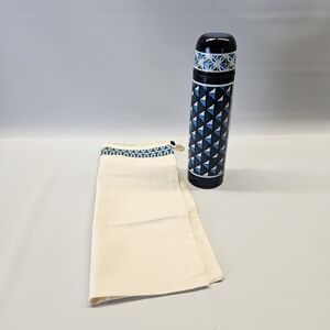 Tory Burch Thermos and Dust Bag Blue Geometric Pattern Used